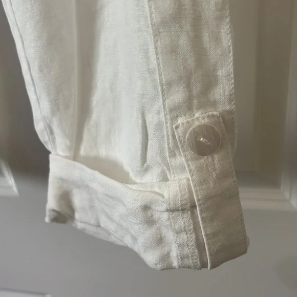 J. Jill white Linen Crop Pants Purejill Linen Elastic Waist button cuff - Picture 2 of 4
